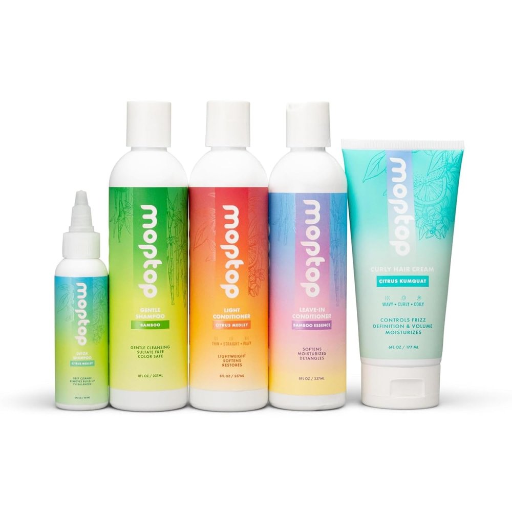 MopTop Wavy Hair Bundle - Curly Hair Shampoo and Conditioner Set w/Curl Cream, & Leave in Conditioner, Reduces Frizz & Restores Damaged Hair, Sulfate & Paraben Free (Set of 5)