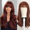 Esmee 24 Inches Long Wavy Rde Brown Wigs for Women Natural Synthetic Hair Heat Resistant Wigs with Bangs for Daily Party Cosplay Use (Wine Red) view 1