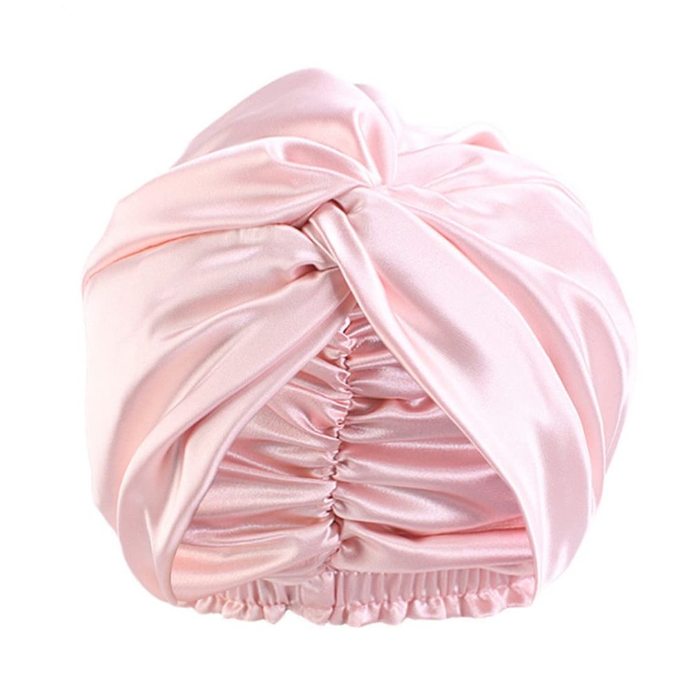 Lenaqueen Silk Night Cap for Women 100% Silk Sleep Cap for Women Hair Silk Night Cap Bonnet with Elastic Band (Pink)