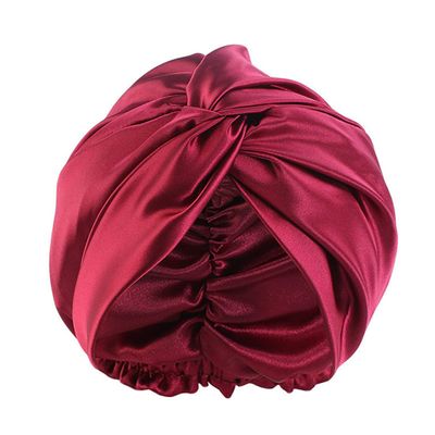 Lenaqueen Silk Night Cap for Women 100% Silk Sleep Cap for Women Hair Silk Night Cap Bonnet with Elastic Band (Red)