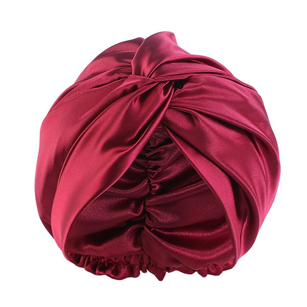 Lenaqueen Silk Night Cap for Women 100% Silk Sleep Cap for Women Hair Silk Night Cap Bonnet with Elastic Band (Red)