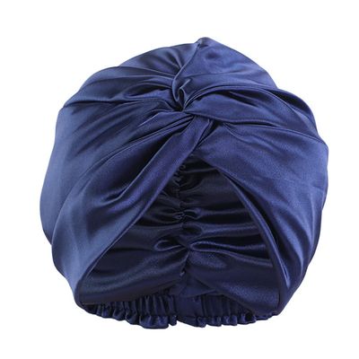 Lenaqueen Silk Night Cap for Women 100% Silk Sleep Cap for Women Hair Silk Night Cap Bonnet with Elastic Band (Navy Blue)
