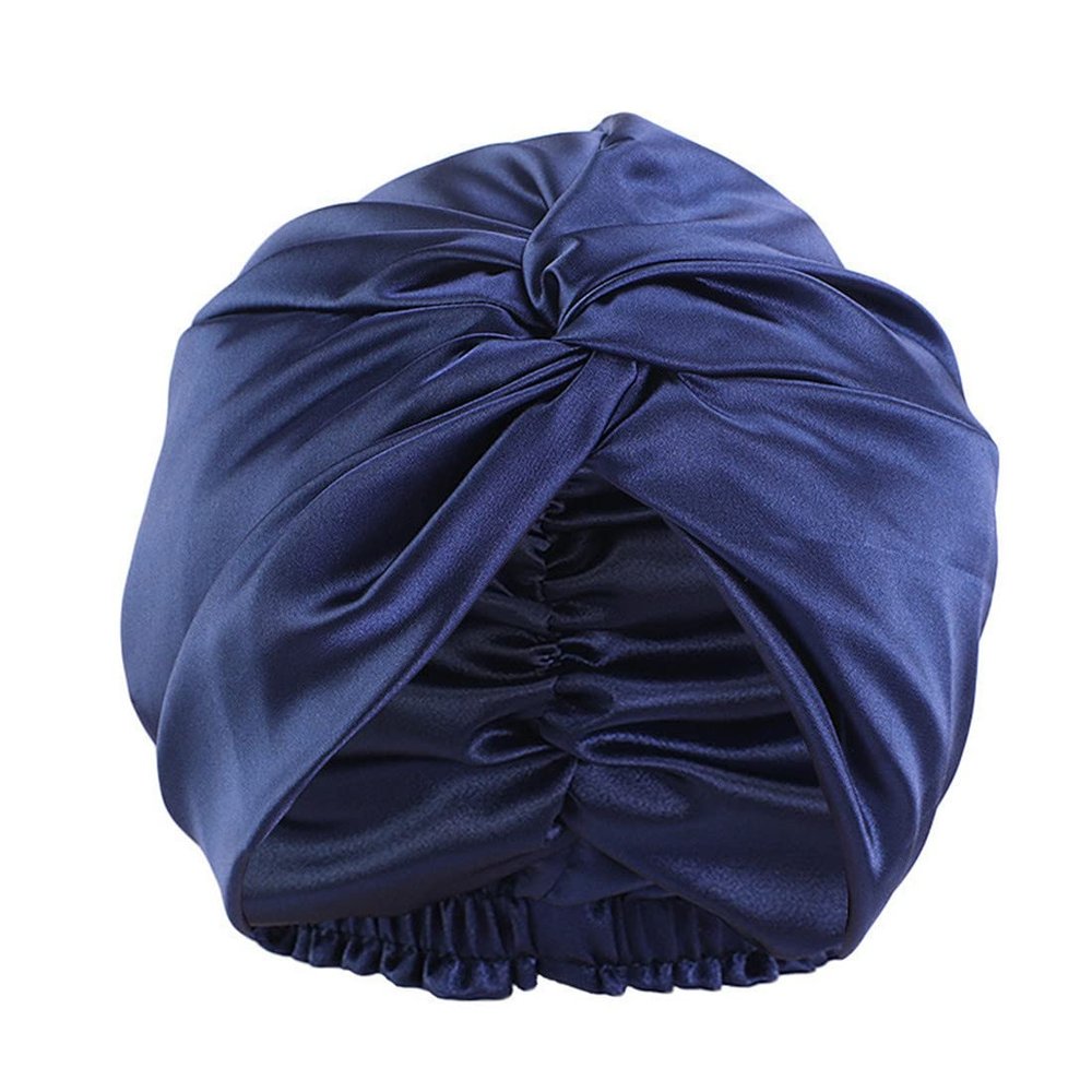 Lenaqueen Silk Night Cap for Women 100% Silk Sleep Cap for Women Hair Silk Night Cap Bonnet with Elastic Band (Navy Blue)