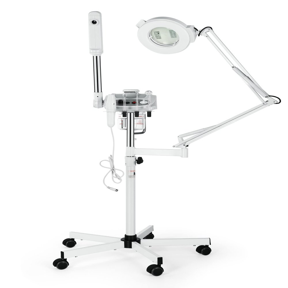 Funnylife 3 in 1 Facial Steamer, 5X Magnifying Facial Steamer Lamp and High Frequency Machine Salon Spa Beauty Equipment White