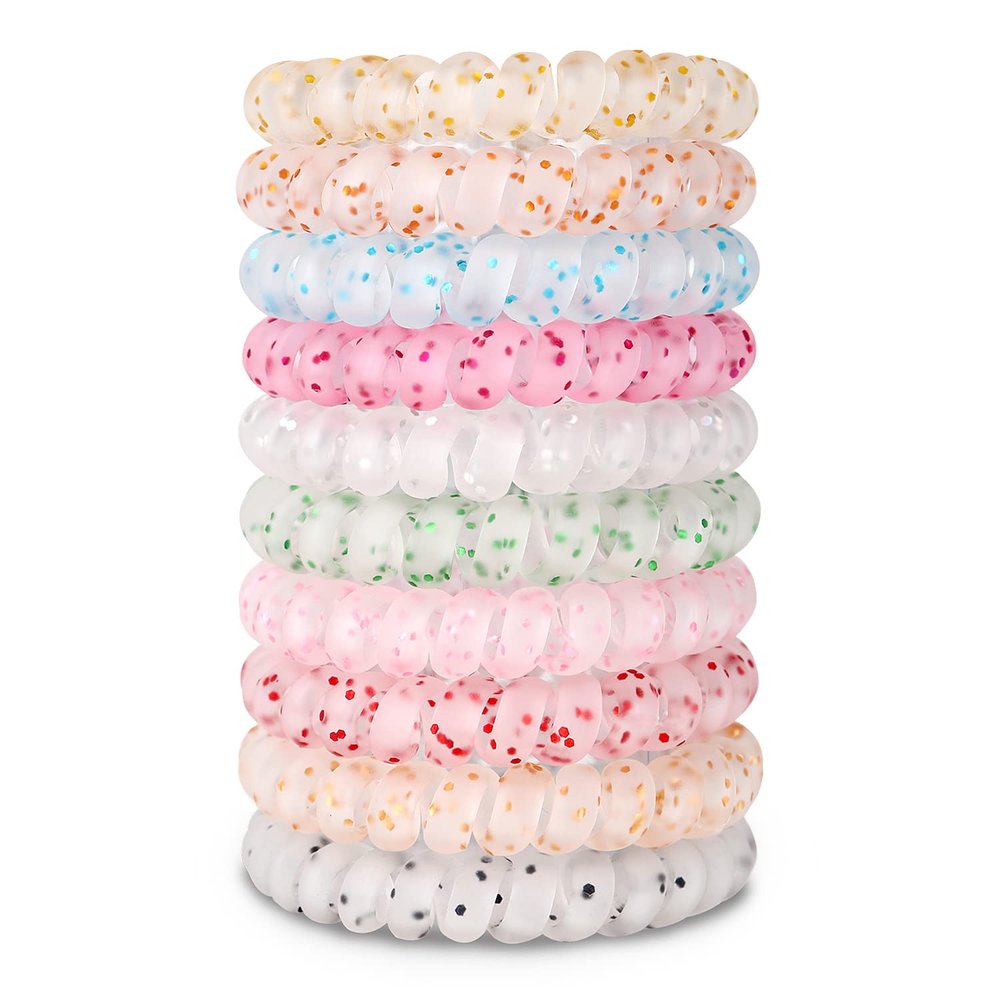 10 Piece Spiral Hair Ties For Thick Hair, Coil Elastics Hair Ties, Multicolor Medium Spiral, No Crease Hair Coils, Telephone Cord Plastic For Women And Girls (Wave Point Matte)