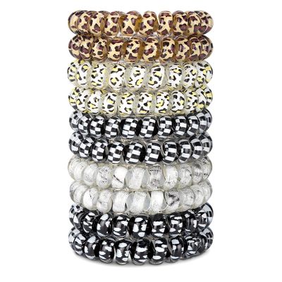 10 Piece Spiral Hair Ties For Thick Hair, Coil Elastics, Multicolor Medium Spiral Hair Ties, No Crease Hair Coils, Telephone Cord Plastic For Women And Girls (Leopard)