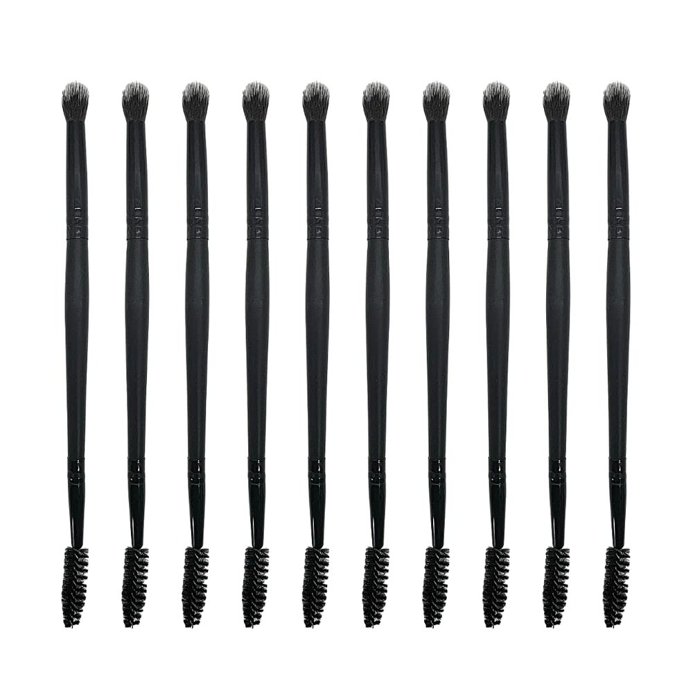 10 pcs LONG HANDLE DUAL END LASH WASH CLEANSER BRUSHES (LASH SPOOLIE + SOFT BRISTLE BRUSH IN ONE!) (BLACK)