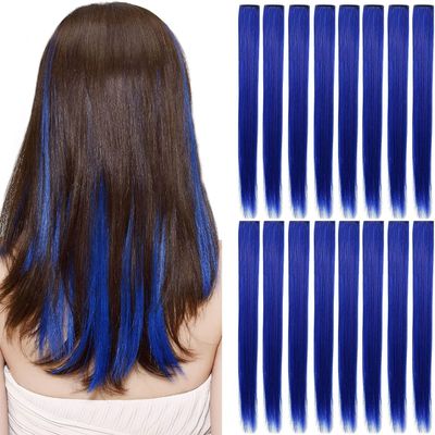 FAIRY COLOR 12 PCS Multicolored Hair Extensions clip in Kids Highlights 20inch Straight Colored Hair Extension Clip In For Girls and Women Party Rainbow Wig Hairpieces