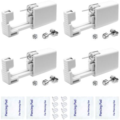 SLVIEKAE 4 Pack Ear Piercing Gun Kit, Disposable Ear Piercings Kits With Silver Earring Studs (4mm)