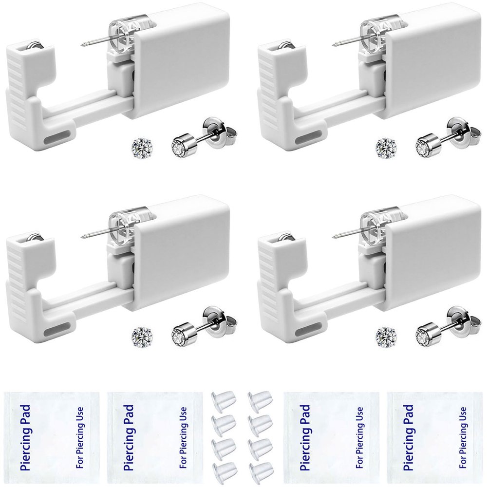 SLVIEKAE 4 Pack Ear Piercing Gun Kit, Disposable Ear Piercings Kits With Silver Earring Studs (4mm)