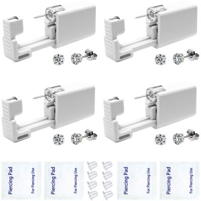 SLVIEKAE 4 Pack Ear Piercing Gun Kit, Disposable Ear Piercing Gun with Silver Earring Studs Safety Ear Piercing Gun Kit Tool (5mm)