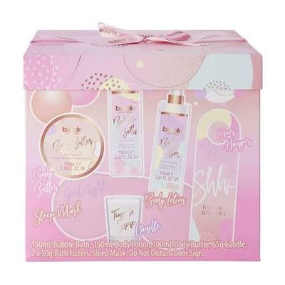 Style and Grace Bubble Boutique Set for Women - 8 Pc Set 5.07oz Bubble Bath, 5.07oz Body Lotion, 3.38oz Body Buttter, 2.29oz Candle, 2 x 1.76oz Bath Fizzers, Eye Mask, Door Hanger
