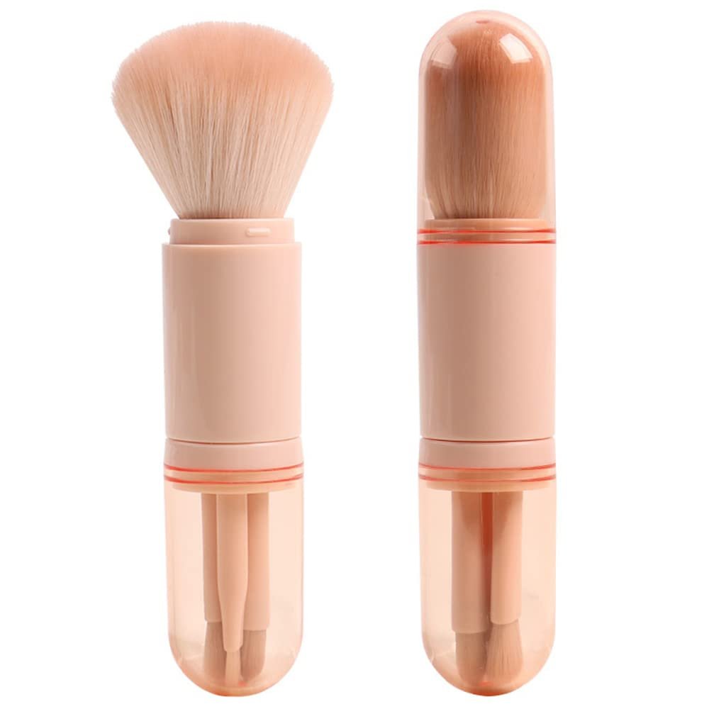 The New Four-in-one Retractable Makeup Brush Super Soft Brush Mini Eye Powder Brush Skin Color Portable Makeup Brush Beauty Tool Eye Shadow Brush Contour Brush Loose Powder Makeup Brush Easy to Carry (Skin tone A)