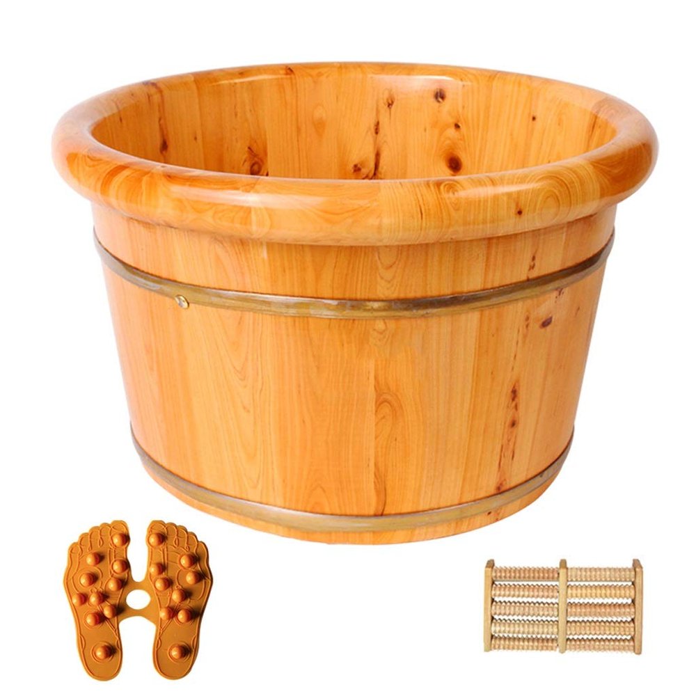 NUBAOzy Foot Tub Wooden Foot Basin Foot Soak Bath Tub,Foot Washing Barrel,Wood Sauna Bucket,Sauna Spa Accessory with Massager Foot Bath Wooden Bucket Foot Spa Household Wash Ba (Size : C)