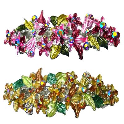 Set of 2 JCGY Crystal Flower Barrettes for Women Girls U86800-1roseGoldenBrown