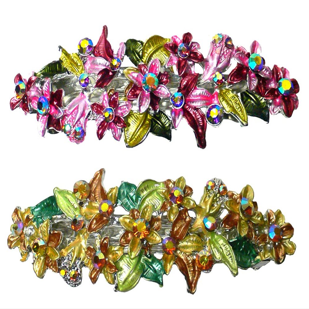 Set of 2 JCGY Crystal Flower Barrettes for Women Girls U86800-1roseGoldenBrown