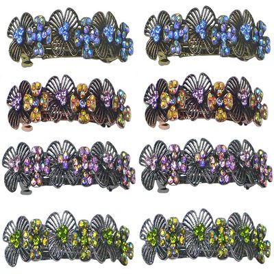 2 Set of 4, 8 Count, JCGY Metal Barrettes Artwork Design Crystal Flower Barrettes U86800-4-4-2