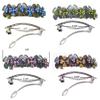 2 Set of 4, 8 Count, JCGY Metal Barrettes Artwork Design Crystal Flower Barrettes U86800-4-4-2 view 2