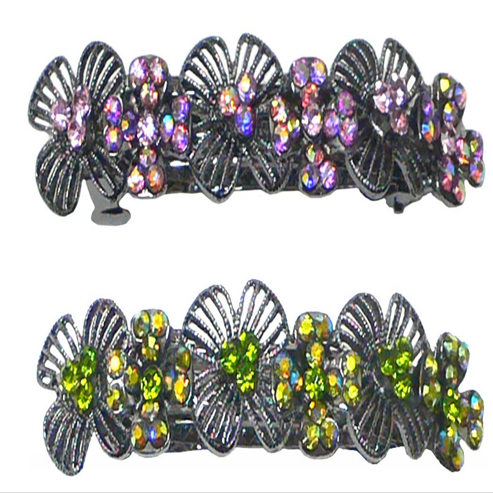 Set of 2 JCGY Metal Barrettes Artwork Design Crystal Flower Barrettes U86800-4roseOli