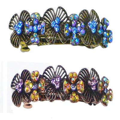 Set of 2 JCGY Metal Barrettes Artwork Design Crystal Flower Barrettes U86800-4blueLav