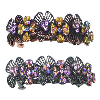 Set of 2 JCGY Metal Barrettes Artwork Design Crystal Flower Barrettes U86800-4lavRose