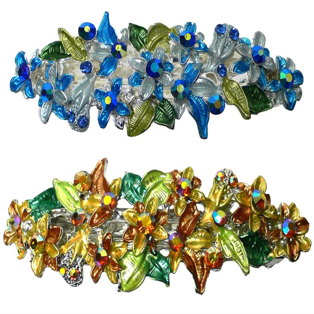 Set of 2 JCGY Crystal Flower Barrettes for Women Girls ClipU86800-1-2sblueBrown