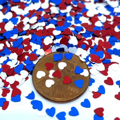Red, White and Blue Heart Shape Glitter, 4th of July, Glitter for Nails, Glitter for Tumblers, Glitter Shapes for tumblers, Glitter Shape Confetti (4oz)