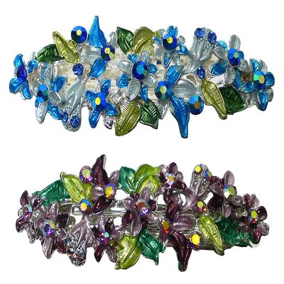 Set of 2 JCGY Crystal Flower Barrettes for Women Girls U86800-1-2sbluePurple