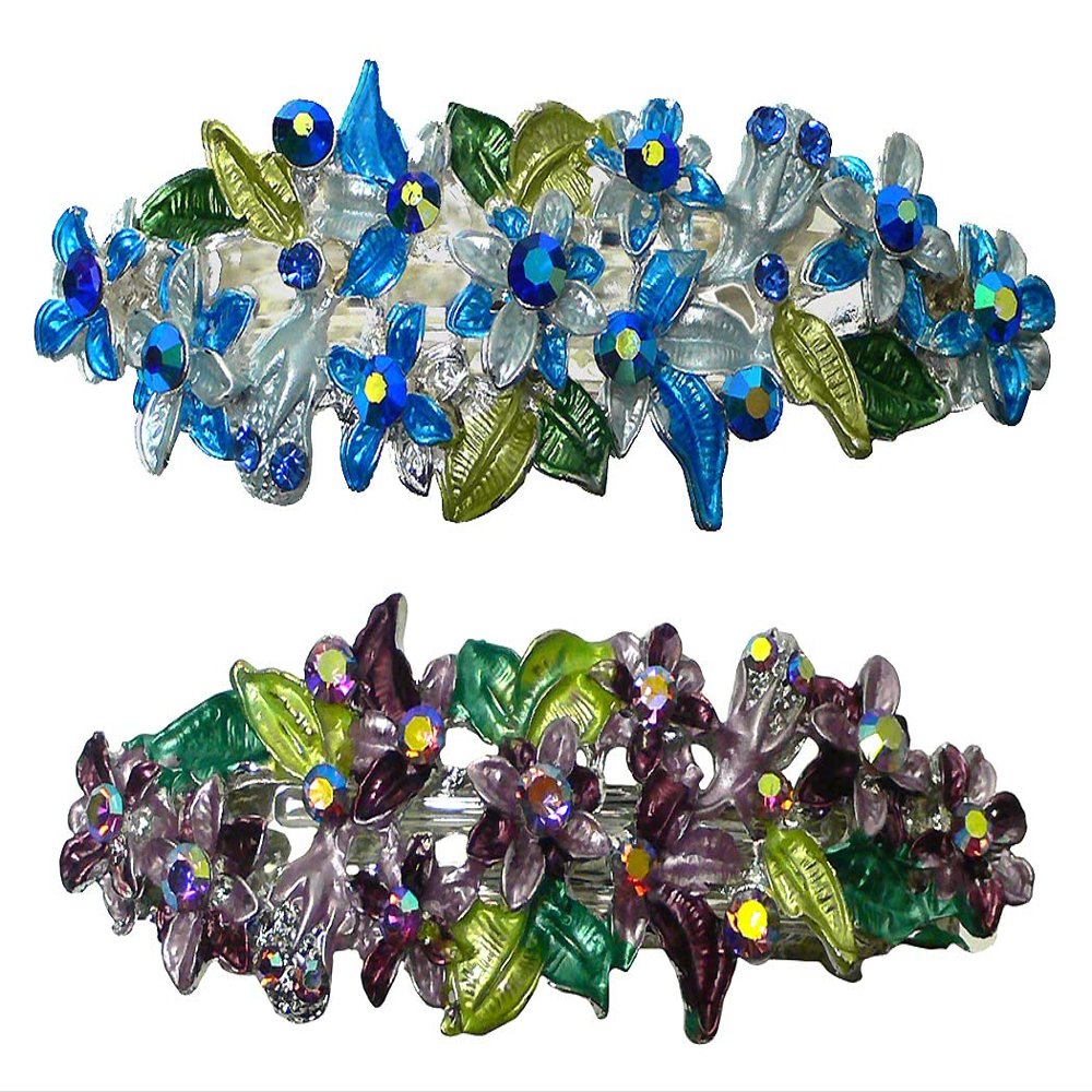 Set of 2 JCGY Crystal Flower Barrettes for Women Girls U86800-1-2sbluePurple