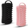2 PC Silicone Body Scrubber, 2 in 1 Exfoliating Shower Bath Scrubber, Soft Silicone Loofah for Sensitive Skin, Shower Hair Scalp Massager, Easy to Clean, Lather Well (Black&Pink) view 1