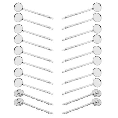 20pcs Silver Metal Tray Hair Pins Hair Bobby Pins with 12mm Round Brass Tray Hairpins Metal Hair Clips Hair DIY Decoration Accessories