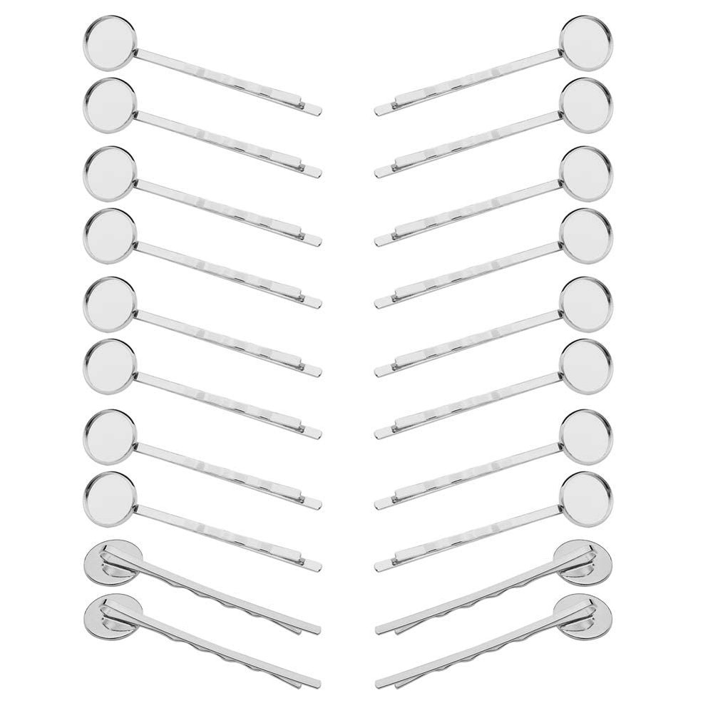 20pcs Silver Metal Tray Hair Pins Hair Bobby Pins with 12mm Round Brass Tray Hairpins Metal Hair Clips Hair DIY Decoration Accessories