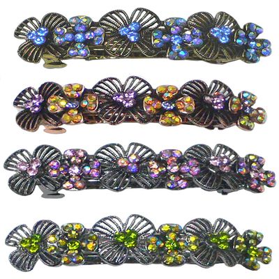 Set of 4 JCGY Metal Barrettes Artwork Design Crystal Flower Barrettes U86800-4-4