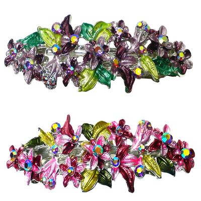 Set of 2 JCGY Crystal Flower Barrettes for Women Girls U86800-1-2purpleRose