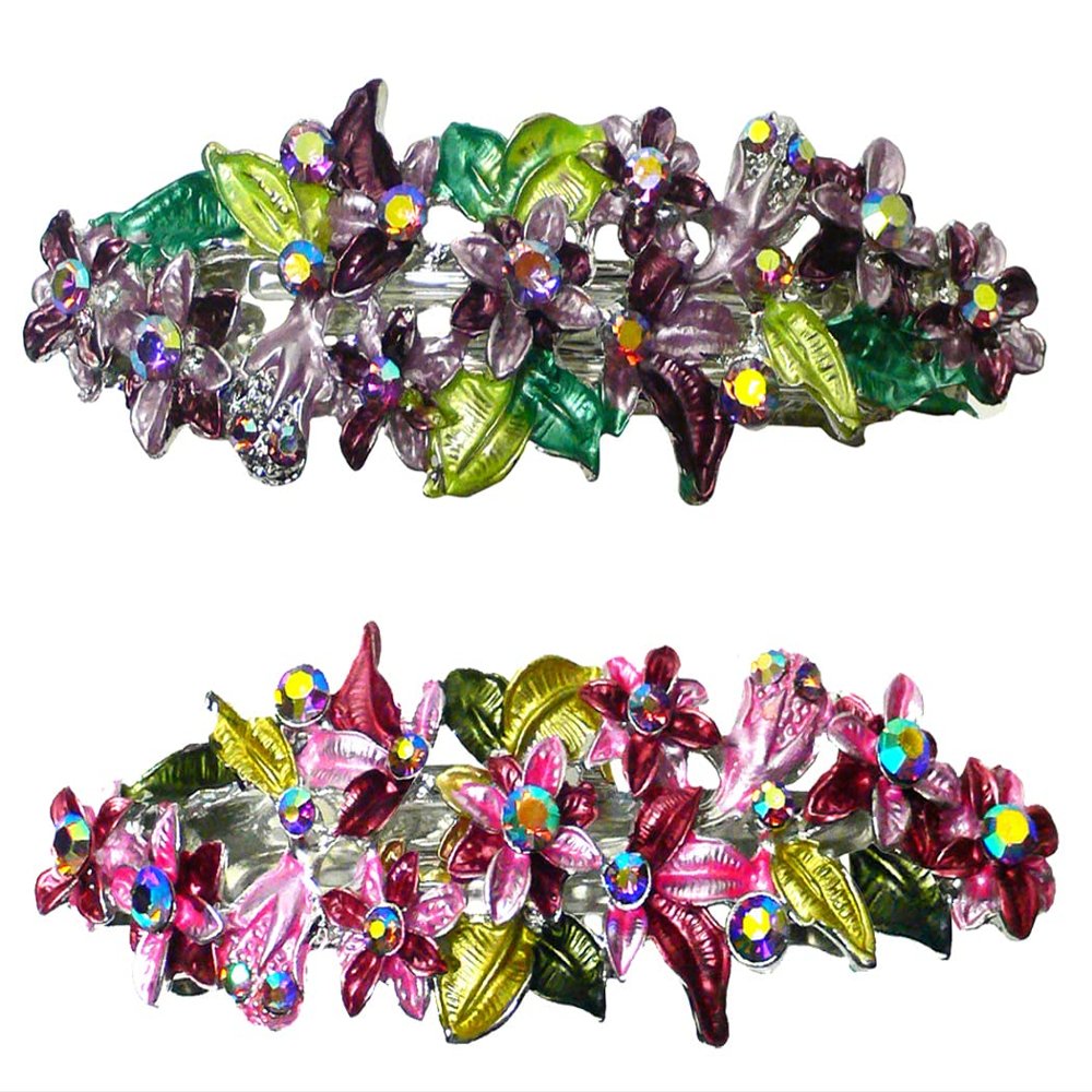 Set of 2 JCGY Crystal Flower Barrettes for Women Girls U86800-1-2purpleRose