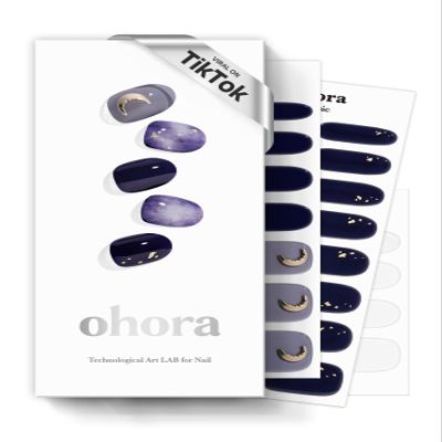 ohora Semi Cured Gel Nail Strips (N Lunar Eclipse) - Dark, Patterned, Works with Any UV/LED Lamps, Salon-Quality, Long Lasting, Easy to Apply & Remove - Includes 2 Prep Pads, Nail File & Wooden Stick