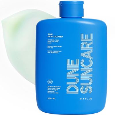 DUNE SUNCARE The Bod Guard - Award-Winning Clear Invisible Gel Body Sunscreen - Broad Spectrum SPF 30 Protection, 72 Hour Hydration, 40 Mins. Water Resistant, Reef Friendly, Non-Greasy (8.4 Fl Oz)