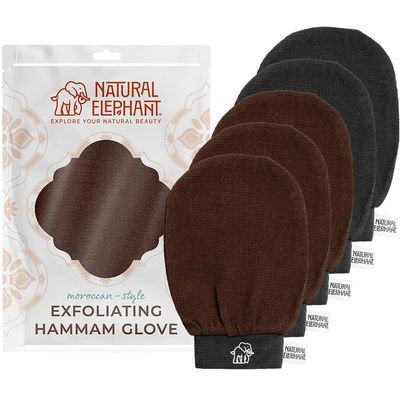 Natural Elephant Exfoliating Hammam Glove - Face and Body Exfoliator Mitt 5 and 10 Packs (3 Brown, 2 Black (Pack of 5))