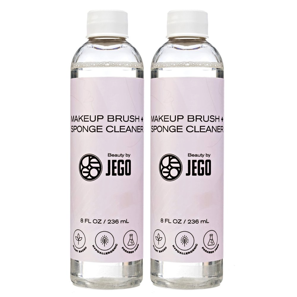 JEGO Makeup Brush Cleaner Solution - Sponge Cleaner - Make Up Brush Liquid Cleanser - Hypoallergenic & Plant-Based Solution Removes Makeup, Dirt, & Oil - 16 Oz (Set of 2)