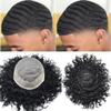 Afro Men Toupee Durable Fine Mono Base Curly African Wavy Hair Pieces For Black Men Mono Lace PU around 100% European Human Hair Easy To Install Hair Replacement Weave Unit For African American Men (20mm -7x10", #1 JET black -100% light density) view 1