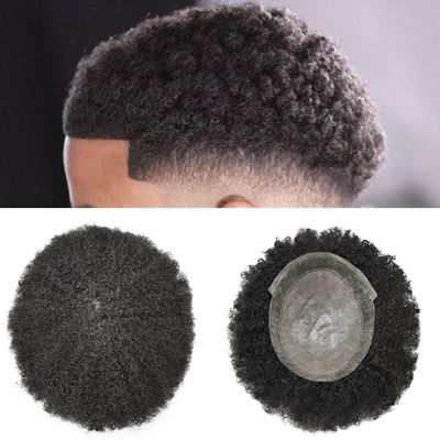 Afro Curly Men Toupee Breathable Base lace Center With PU Around Virgin Human Weave Unit Kinky Curly Toupee For African American Black Men Durable African Curly Wavy Hair Systems For Bald Men Hand Injection Natural Looking hair Pieces For Black Men (