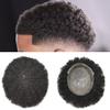 Afro Curly Men Toupee Breathable Base lace Center With PU Around Virgin Human Weave Unit Kinky Curly Toupee For African American Black Men Durable African Curly Wavy Hair Systems For Bald Men Hand Injection Natural Looking hair Pieces For Black Men ( view 1