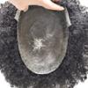 Afro Curly Men Toupee Breathable Base lace Center With PU Around Virgin Human Weave Unit Kinky Curly Toupee For African American Black Men Durable African Curly Wavy Hair Systems For Bald Men Hand Injection Natural Looking hair Pieces For Black Men ( view 3