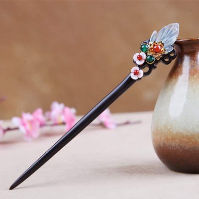 qbodp Wooden Hair Sticks for Buns,Flower Beads Hair Chopsticks Elegant Hair Pins Stick Chinese Classical Ebony Chopsticks for Women Hair Accessories