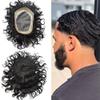 Afro Men Toupee Durable Fine Mono Base Curly African Wavy Hair Pieces For Black Men Mono Lace PU around 100% European Human Hair Easy To Install Hair Replacement Weave Unit For African American Men(20mm - 6x9", #1 jet black -110% light to medium dens view 1