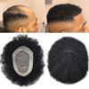 Afro Men Toupee Durable Fine Mono Base Curly African Wavy Hair Pieces For Black Men Mono Lace PU around 100% European Human Hair Easy To Install Hair Replacement Weave Unit For African American Men(6mm - 8x11", #1b -110% light to medium density) view 1