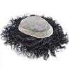 Afro Men Toupee Durable Fine Mono Base Curly African Wavy Hair Pieces For Black Men Mono Lace PU around 100% European Human Hair Easy To Install Hair Replacement Weave Unit For African American Men (16MM -5x7", #1 jet black -110% light to medium dens view 2