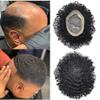 Afro Men Toupee Durable Fine Mono Base Curly African Wavy Hair Pieces For Black Men Mono Lace PU around 100% European Human Hair Easy To Install Hair Replacement Weave Unit For African American Men(12mm- 8x11", #1 jet black -110% light to medium dens view 3