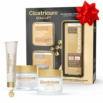 CICATRICURE Gold Lift Anti Gravitational Wrinkles Skin Care Gift Set with Day Anti-Wrinkle Cream + SPF 30 , Night Anti-Wrinkle Cream & Dual Contour Eye and Lip Wrinkle Cream, 3 Piece Set