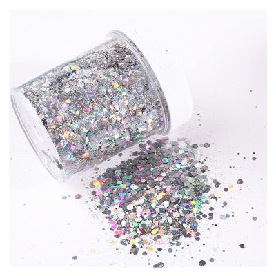 HANRUO Mix 0.2-3mm Nail Mermaid Glitter Flakes Sparkly 3D Hexagon Colorful Sequins Spangles Polish Manicure Nails Art Phone Decor (Color : Mix Silver 1, Size : 75g Box)